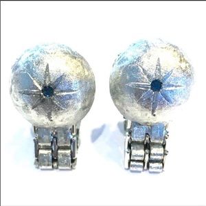 Vintage Silvertone Cuff Links with blue stones
